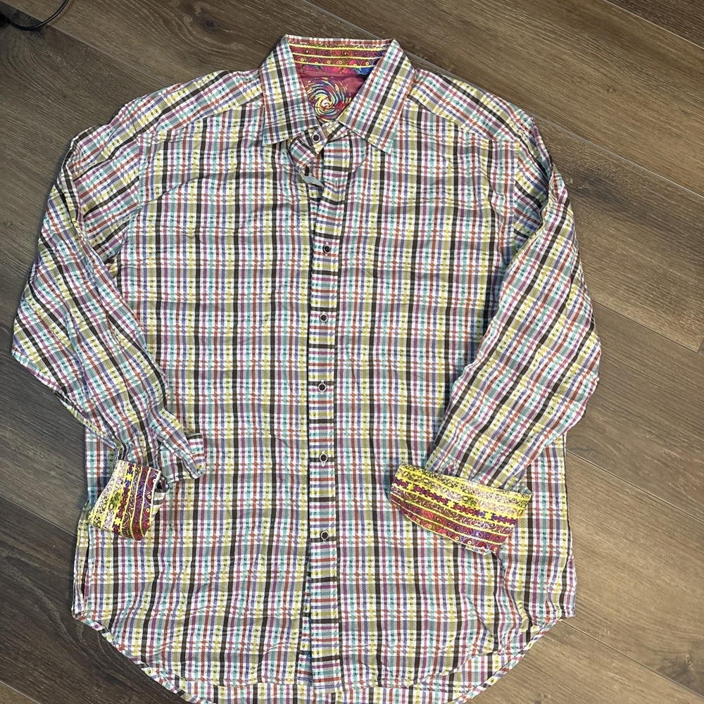 Robert‎ Graham Flip Cuff Contrast Collar Dress Shirt Men's Xl Classic Fit Dressy